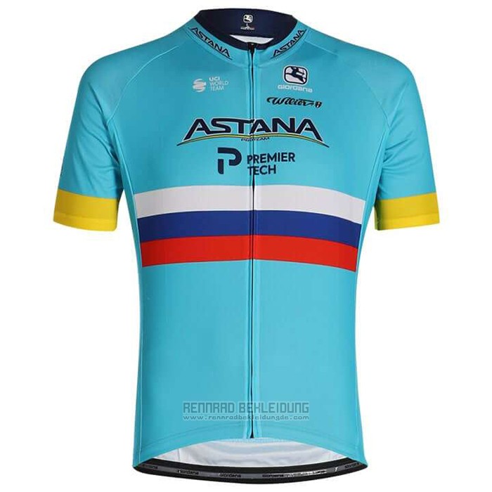 2020 Fahrradbekleidung Astana Champion Russland Trikot Kurzarm und Tragerhose